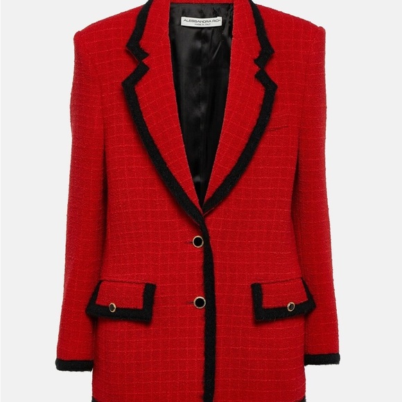 Alessandra Rich Wool Red Skirt Set with Black Accents - Picture 2 of 15